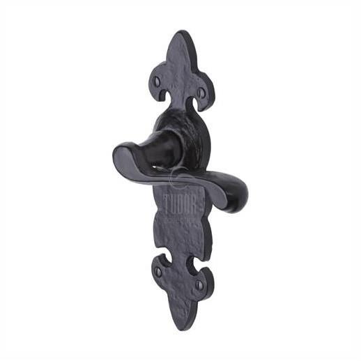 Heritage TC200 The Fleur De Lys Lever Handle Latch Set; 205 x 51mm Back Plate; Tudor Collection Antique Black (AB)