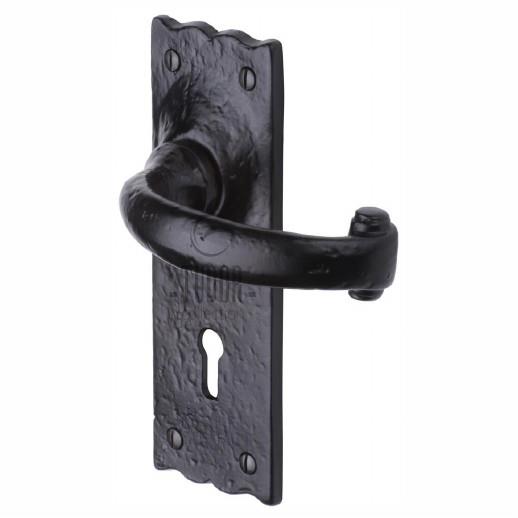 Heritage TC300 The Colonial Lever Handle Lock Set; 155 x 53mm Back Plate; Tudor Collection Antique Black (AB)