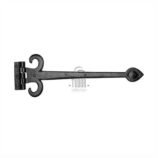 Heritage TC460 406 Tudor Collection Strap Hinges; Fleur-De-Lys (F.D.L.); Tudor Collection Antique Black (AB); 406mm (16