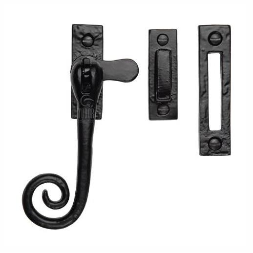Heritage TC490HP Curly Tail Casement Fastener; Mortice & Hook Plate (MP)(HP); Tudor Collection Antique Black (AB)
