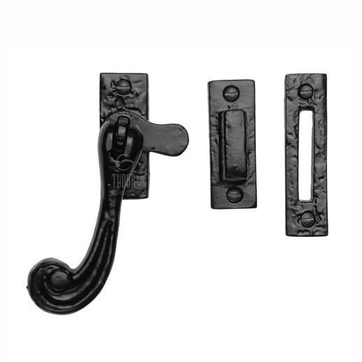 Heritage TC675 Tudor Collection Scroll Pattern Casement Fastener; Hook & Mortice Plate; Length 118mm; Antique Black (AB)