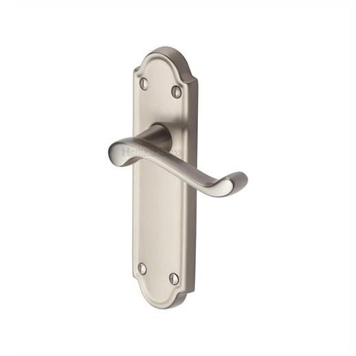 Heritage V313-SN Meridian Scroll Lever Handle Latch Set; 171 x 47mm Back Plate; Satin Nickel Plated (SNP)