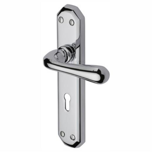Heritage V7050-PC Charlbury Lever Handle Lock Set; 184 x 41 x 11mm Backplate; 107mm Lever; 62mm Projection; Polished Chrome Plated (CP)