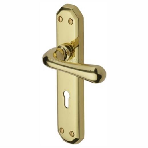 Heritage V7050-PB Charlbury Lever Handle Lock Set; 184 x 41 x 11mm Backplate; 107mm Lever; 62mm Projection; Polished Brass (PB)