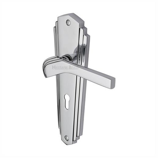 Heritage WAL6500-PC Waldorf Lever Handle Lock Set; 203 x 66mm Back Plate; Polished Chrome Plated (CP)