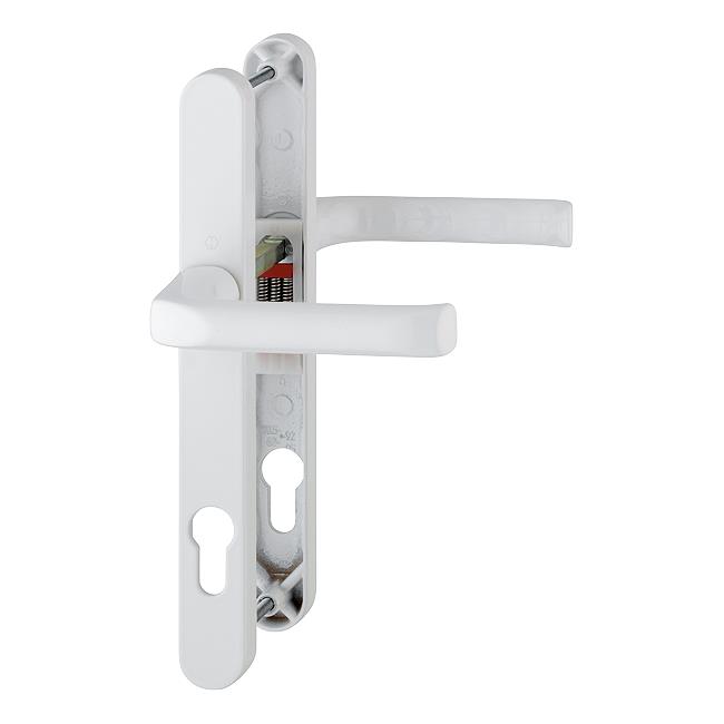 Hoppe 1714937 London Series PVCu Door Handle Set; Sprung Lever/Lever; 92mm Centres; 241 x 26mm Backplate; 2 Hole Fix; 215mm Screw Centres; 113/3623N; White (WH) (F9016)