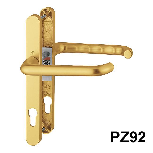 Hoppe 1758067 Paris Series UPVC Door Handle Set; Sprung Extended Lever/Lever; 92mm Centres; 242 x 27mm Backplate; 2 Hole Fix; 215mm Screw Centre; 173mm Lever; 137/3623N; Gold (GO) (F3)