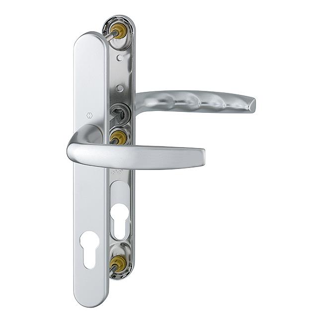 Hoppe 2353299 Atlanta Series PVCu Door Handle Set; Unsprung Lever/Lever; 92mm Centres; 245 x 30mm Backplate; 3 Hole Fix; 91.5/108.5mm Screw Centres; 1530/3346; Silver (SIL) (F1)