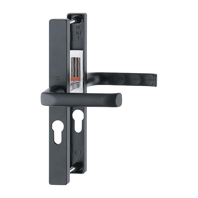 Hoppe 3217715 London Series PVCu Door Handle Set; Sprung Lever/Lever; 48mm Centres; 235 x 27mm Backplate; 2 Hole Fix; 202mm Screw Centres; 113/363M; Black (BK) (F9714M)
