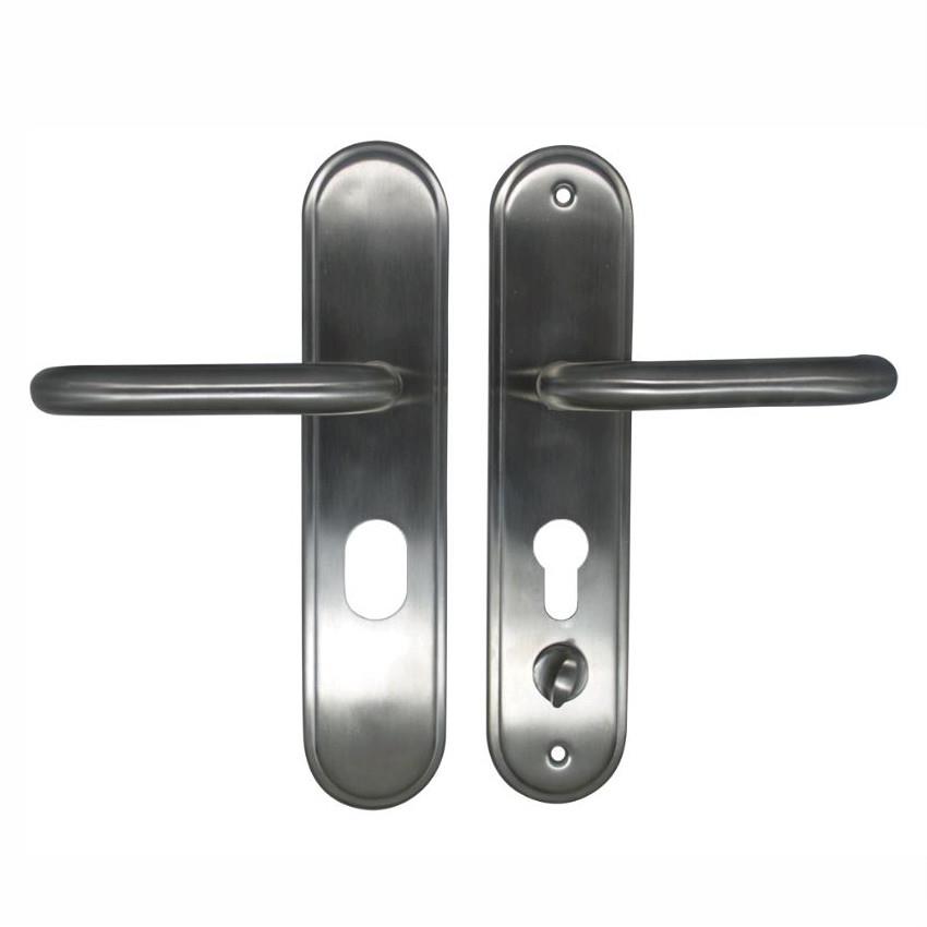 Hooply 6198 Steel Door Lever Handle Set; Snib Thumbturn; Euro Profile; 68mm Centres; Backplate 280 x 62mm; Satin Stainless Steel (SSS); Left Hand (LH)
