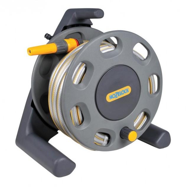 Hozelock 2412 Freestanding Compact Hose Reel; 30 Metre 12.5mm Hose Capacity; Supplied With 25m 12.5mm Multi-purpose Hose; Threaded Tap Connector; Hose Connectors & Adjustable Hose Nozzle