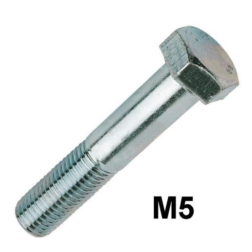 High Tensile Hex Round Hex Bolts; GR8.8; Zinc Plated (ZP); M5 x 25mm