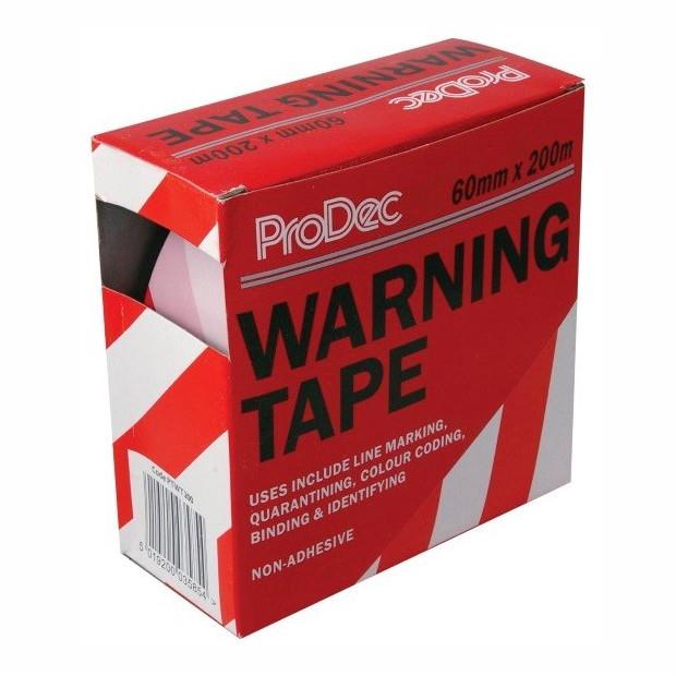 ProDec PTWT200 Hazard Warning Barrier Tape; Non-Adhesive; Red/White; 60mm x 200m