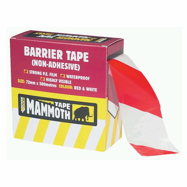 Everbuild Mammoth Hazard Warning Barrier Tape; Non-Adhesive; Red/White (RD) (WH); 72mm x 500m