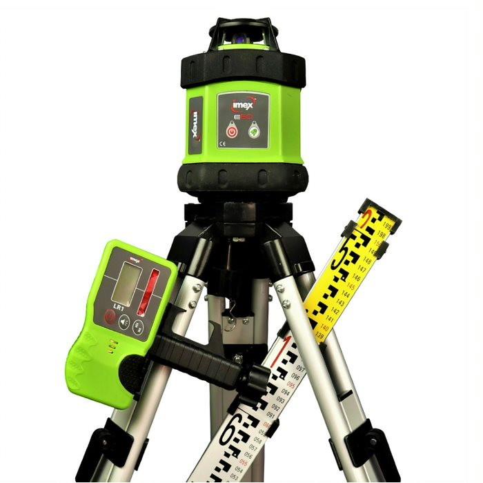Imex E60 Green Beam Rotating Laser Kit; 1 Metre Tripod; 2 Metre Staff; Receiver & Target Plate; With Carry Case