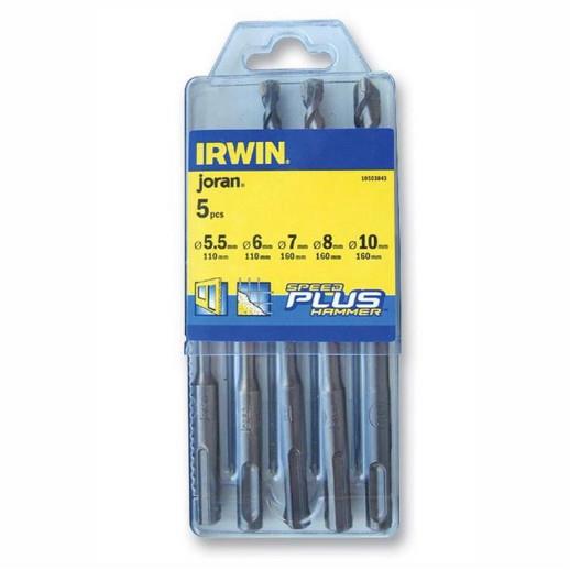 Irwin 10503843 Speedhammer SDS Plus Power Drill 5 Piece Bit Set; 1 Each 5.0 x 110mm; 8.0 x 110mm; 7.0 x 160mm; 8.0 x 160mm 10.0 x 160mm