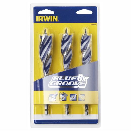 Irwin 10506627 Blue Groove 6X Wood Drill Bit Set; 3 Piece; 20; 22 & 25mm x 165mm