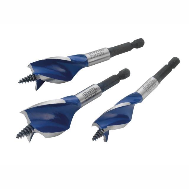 Irwin 1922006 6X Blue Groove Stubby Wood Bit Set; 3 Piece; 50mm Working Length; 16; 20 & 25mm x 100mm