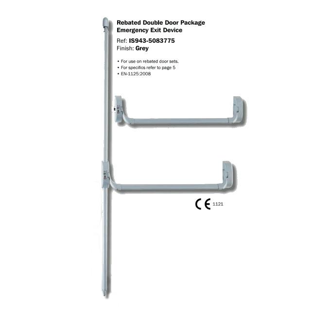 ISEO IS943-5083335 Rebated Double Door Panic Bolt Set; Silver Finish (SIL)