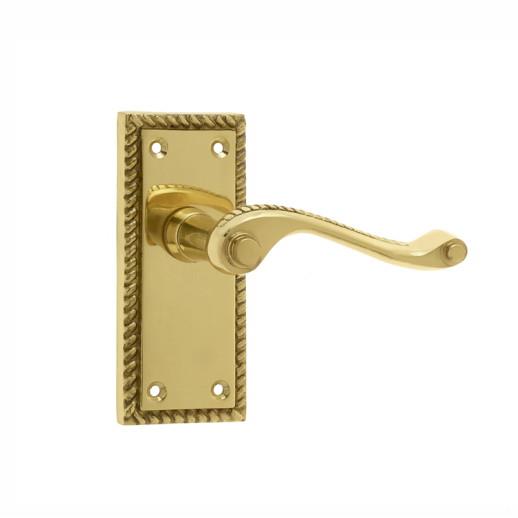 Jedo JG2PB Georgian Short Plate Lever Handle Latch Set; 112 x 49mm Backplate; 96mm Lever; Polished Brass (PB)