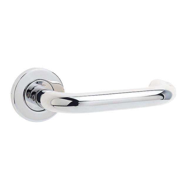 Jedo JPS13 Orbit 19mm Return To Door Lever Handle Set On Sprung Rose; 140mm Levers; 52 x 8mm Rose; Grade 304; Polished Stainless Steel (PSS)