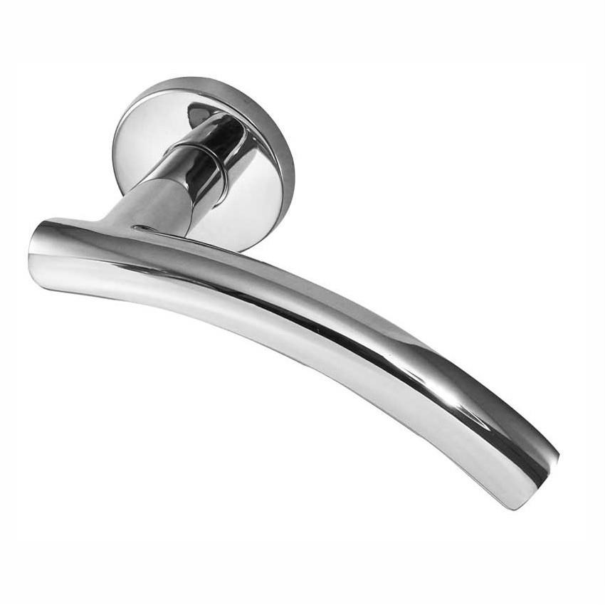 Jedo JPS407 Arched Lever Handle Set; 52 x 8mm Sprung Rose; 140mm Lever; 304 Polished Stainless Steel (PSS)