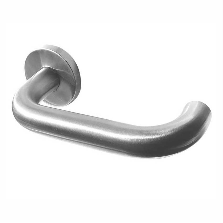 Jedo JSS01 Orbit 19mm Return To Door Lever Handle Set On Unsprung Rose; 140mm Lever; 52 x 5mm Rose; Grade 304; Satin Stainless Steel (SSS)