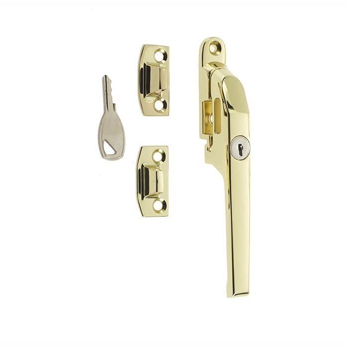 Jedo JW78LPB Modern Locking Night Vent Casement Fastener; 124mm; Polished Brass (PB)
