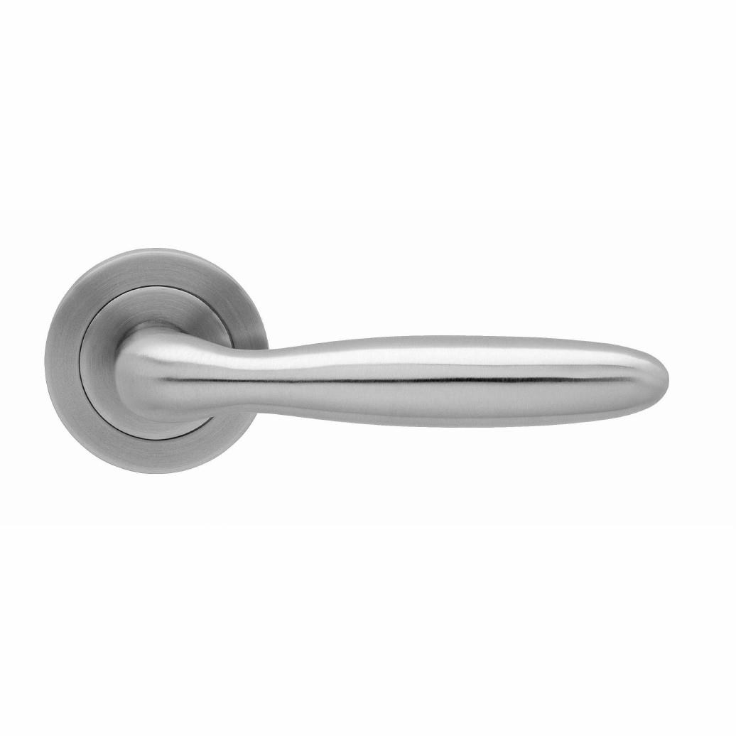 Karcher ER24-OS71 Corfu Lever Handle On Rose Set; 3 Piece Sprung 52 x 10mm Rose; Satin Stainless Steel (SSS)