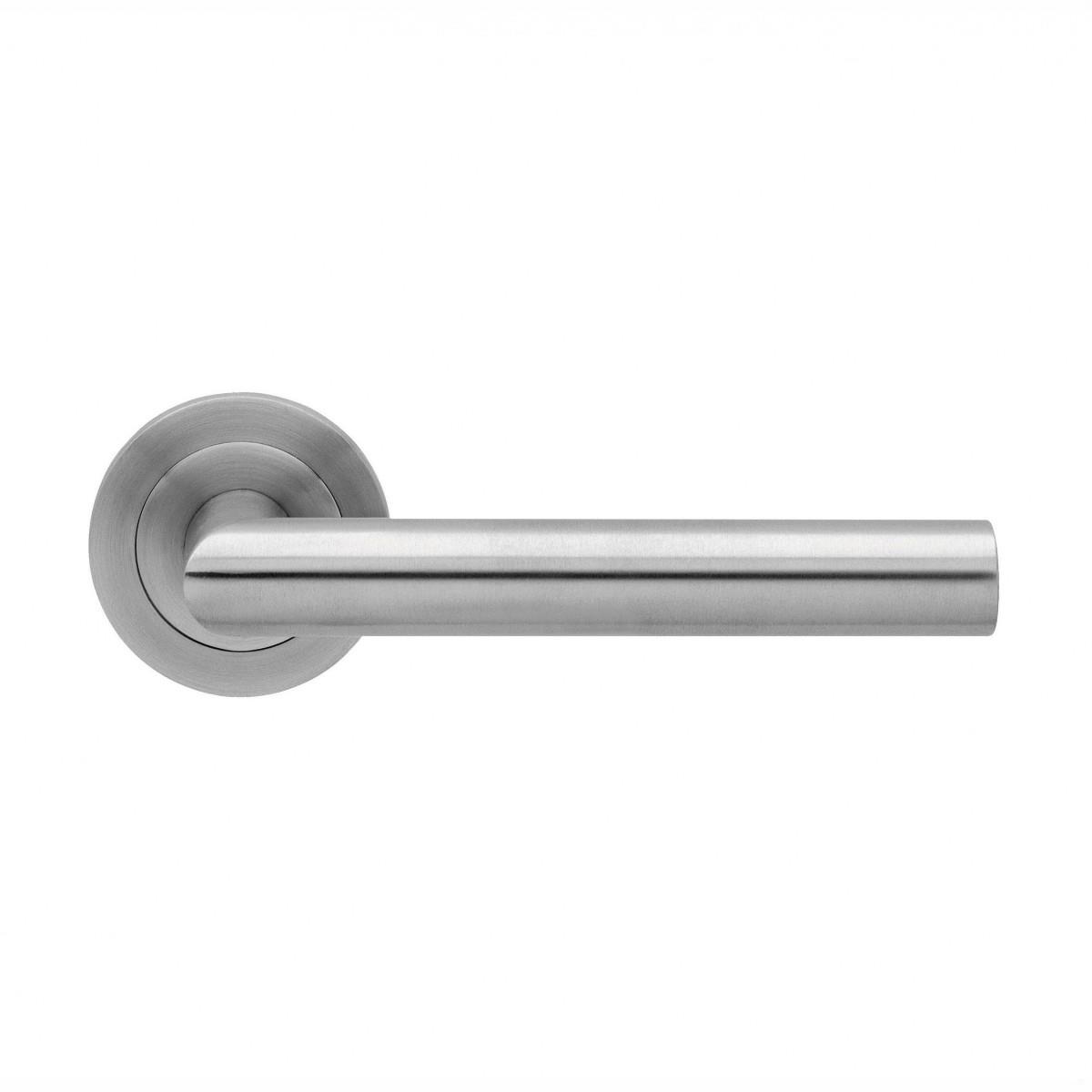 Karcher ER28-OS71 Rhodes Lever Handle On Rose Set; 3 Piece Sprung 52 x 10mm Rose; Satin Stainless Steel (SSS)