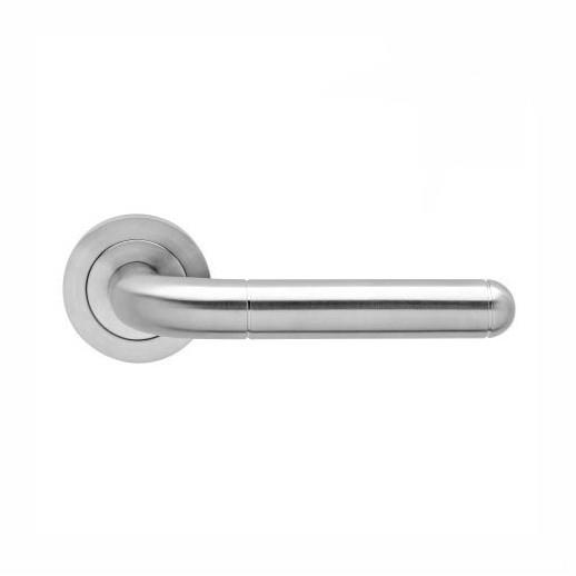 Karcher ER35-OS71 Lignano Lever Handle On Rose Set; 3 Piece Sprung 52 x 10mm Rose; Satin Stainless Steel (SSS)