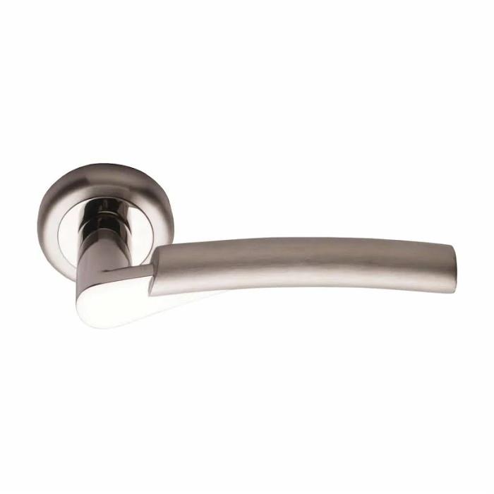 Karcher ER36-OS73 Atlantis Lever Handle On Rose Set; 3 Piece Sprung 52 x 10mm Rose; Polished/Satin Stainless Steel (PSS)(SSS) Mixed Finish