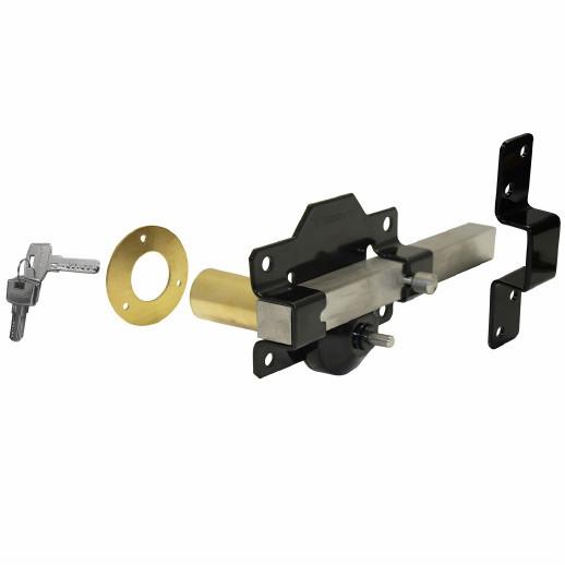 1126 Single Locking Long Throw Rimlock Bolt; 50mm Door; Brass Cylinders; Stainless Steel Shoot Bolt; Black (BK)