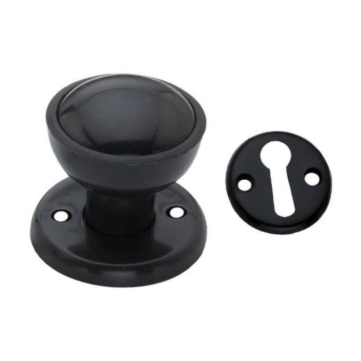 Plastic Rim / Mortice Knob Set; 51mm; Black (BK)