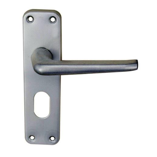 SAA21U Contract Lever Handle Oval Profile Lock Set; 152mm x 41mm Back Plate; 48.5mm Centres; Satin Anodised Aluminium (SAA)(F1)