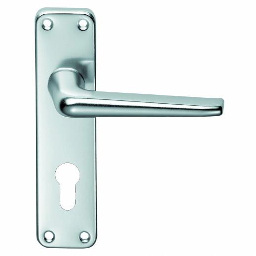SAA21Y Contract Lever Handle Euro Profile Lock Set; 152mm x 41mm Back Plate; 47.5mm Centres; Satin Anodised Aluminium (SAA)(F1)