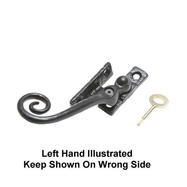 Kirkpatrick 1165 Locking Casement Fastener; Curly Tail; Right Hand (RH); Antique Black (AB)
