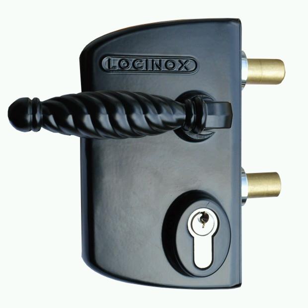 Locinox LCPX 606001 Gate Lock; Supplied With Lever Handles And Cylinder To Differ; To Suit Solid Sections 10-20-30mm; Black (BK)