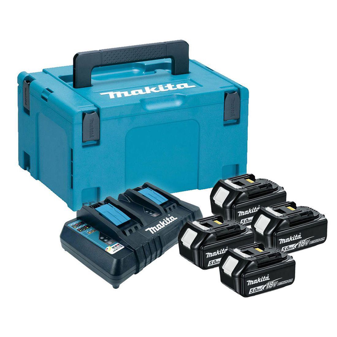 Makita 197627-6 Power Source Kit; 4 x 5.0 Ah Batteries; Twin Charger; Supplied In MakPak Case