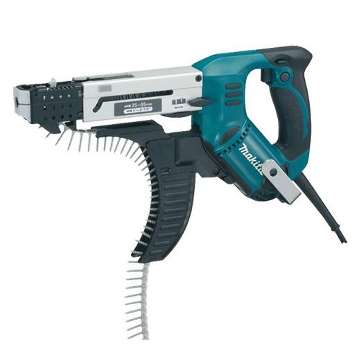 Makita 6843 Auto-Feed Screwdriver; Complete With Carry Case And 3 x Phillips Bits; Screw Range 25 - 55mm; 240 Volt