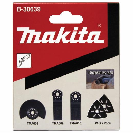 Makita B-30639 Multitool Blade Carpentry Set; Including Segmented Saw Blade 85T; Plunge Blade 28T; Plunge Blade 32T & 2 x Sanding Pads