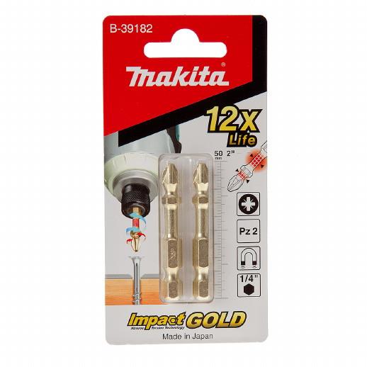 Makita B-39182 PZ2 Impact Gold Xtreme Torsion Screwdriver Bits; 50mm; Pack (2)