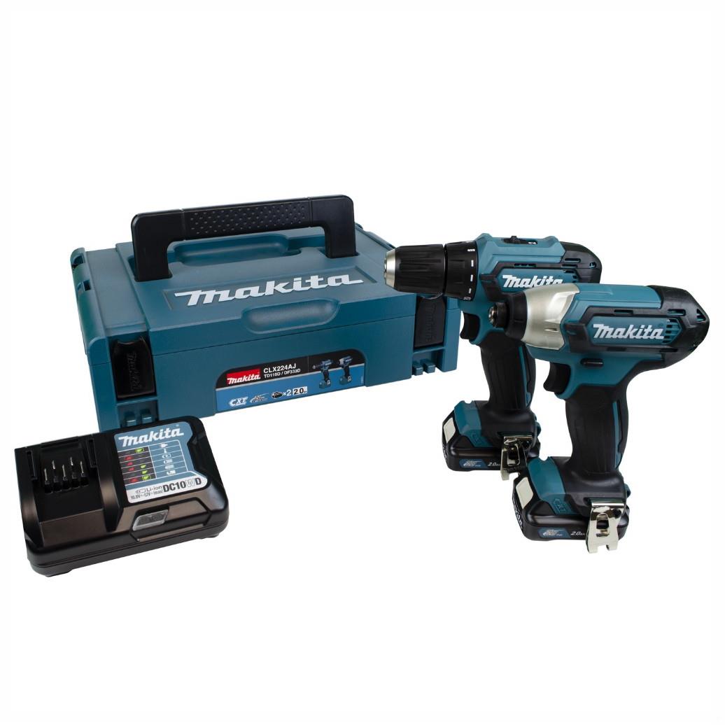 Makita CLX224AJ 2Pce 12 Volt Max CXT Kit; Includes Drill Driver (DF333D) and Impact Driver (TD110D); Complete With 2 x 2.0Ah Li-Ion Batteries; Charger; Type 1 Makpac Case