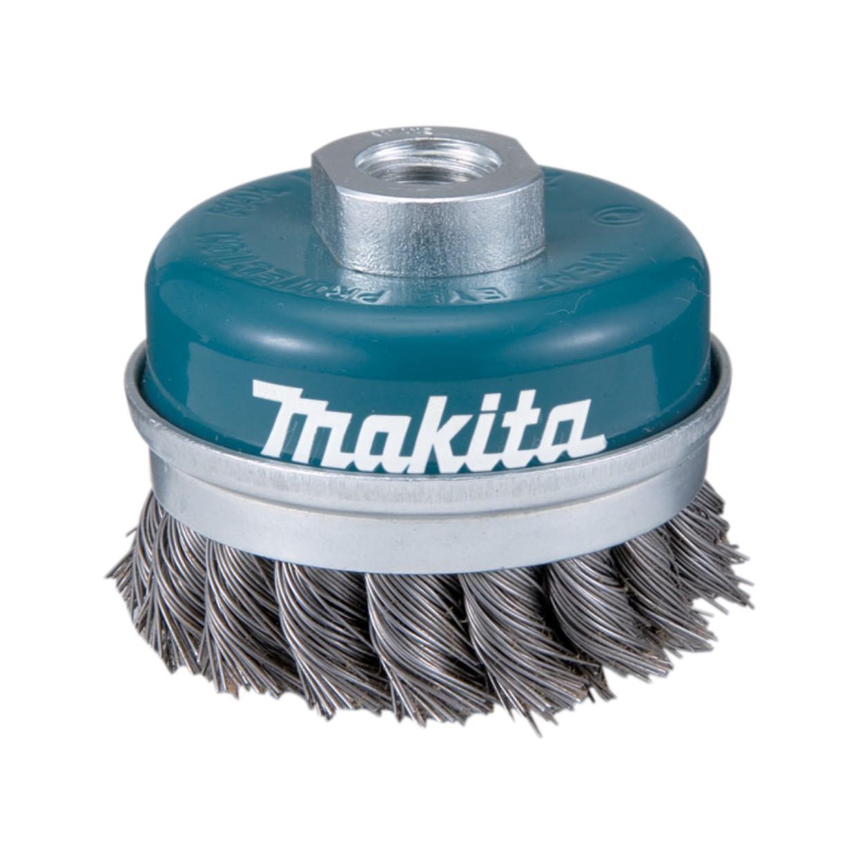 Makita D-24147 Knotted Wire Cup 2 Brush; For Angle Grinder; 60mm Diameter; M10 x 1.5 Spindle Thread