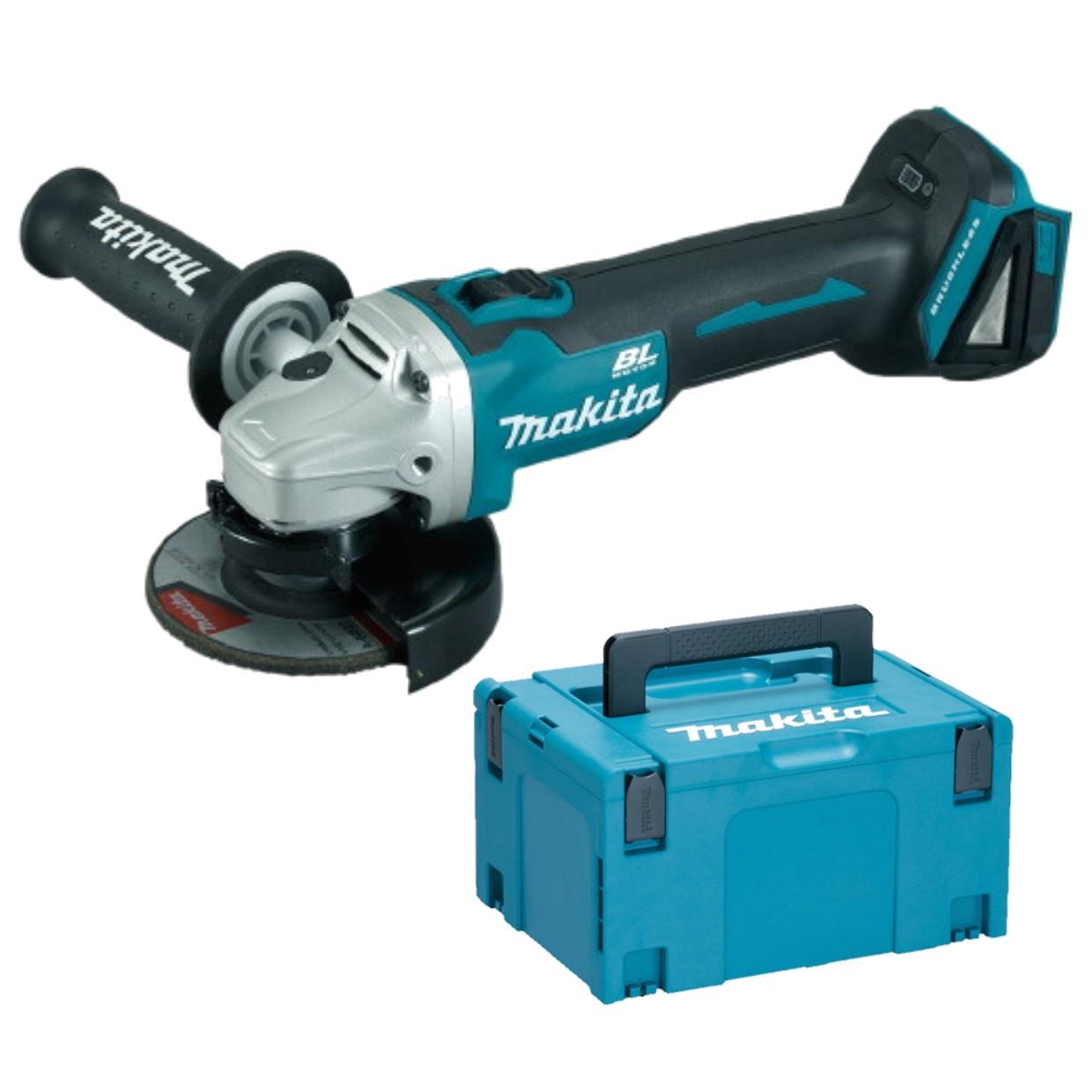 Makita DGA456ZJ Brushless 115mm Angle Grinder; 18 Volt; Lithium-ion; Bare Unit (Body Only); Slide Switch; Makpac Case