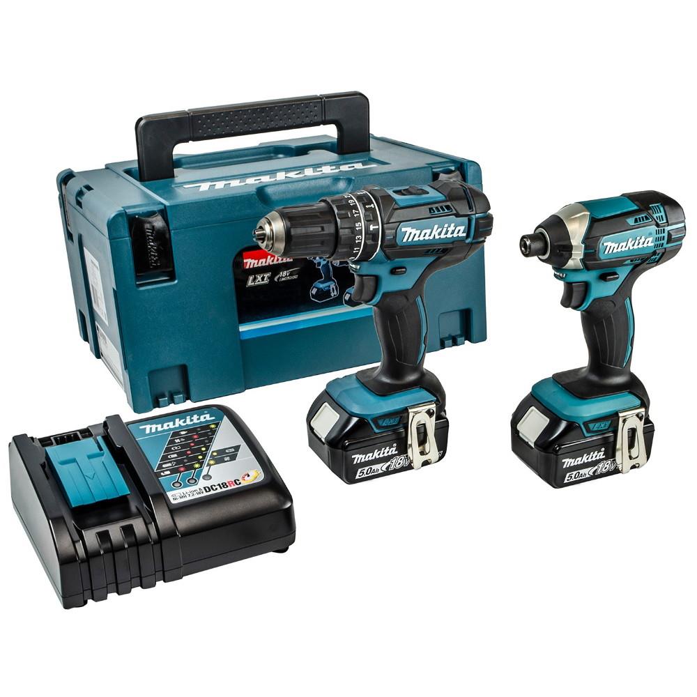 Makita DLX2131TJ 2 Piece 18 Volt LXT Kit; Includes Combi Drill (DHP482Z) & Impact Driver (DTD152Z); Complete With 2 x 5.0 Ah Li-Ion Batteries; Charger & Makpac Case