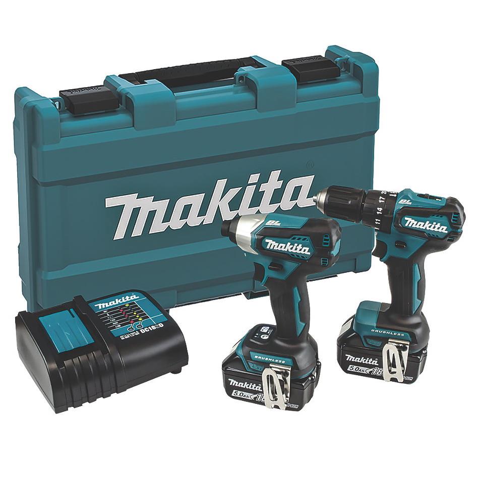 Makita DLX2221ST 2 Piece 18 Volt LXT Kit; Includes Combi Drill (DHP483) & Impact Driver (DTD155); Complete With 2 x 5.0Ah Li-Ion Batteries; Slow Charger; In Case