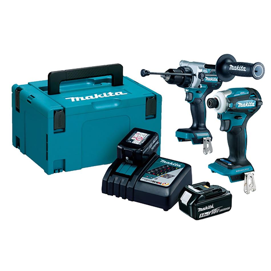 Makita DLX2455TJ Brushless 2 Piece 18V LXT Kit; Includes Combi Drill (DHP486); Impact Driver (DTD172); 2 x 5.0Ah Li-Ion Batteries; DC18RC Charger & Makpac Case