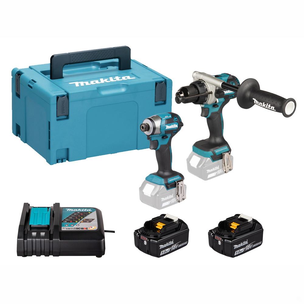 Makita DLX2549TJ Brushless 2 Piece 18V LXT Kit; Includes Combi Drill (DHP492); Impact Driver (DTD173); 2 x 5.0Ah Li-Ion Batteries; DC18RC Charger & Makpac Case