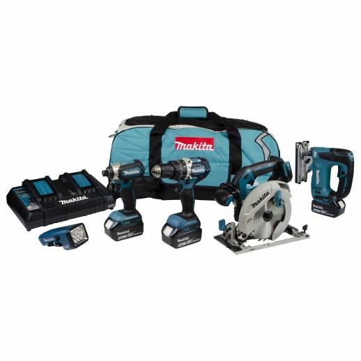 Makita DLX5043PT 5 Piece Brushless 18 Volt Kit; DHP484Z; DTD153Z; DHS680Z; DJV182Z; DML186; 3 x 5.0 Ah Li-ion Batteries; Dual Port Charger And Kit Bag